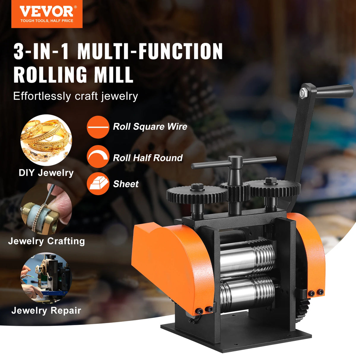 SucceBuy 45/57/75/76mm Jewelry Rolling Mill Machine 3-in-1 Multi-function Rolling Mill Metal Jewelry Making Sheet Square Wire