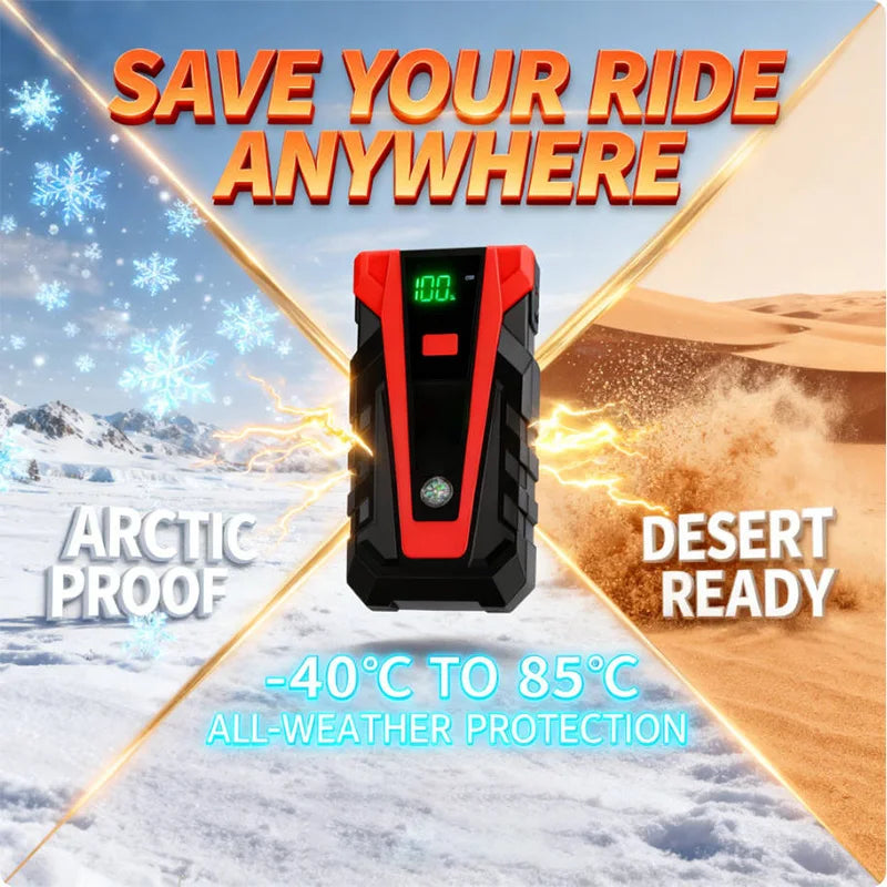 2026 Upgraded 99800mAh 12V Jump Starter: Portable Lithium, Dual USB, Flashlight, Emergency Car Battery Booster