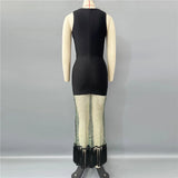 2025 New Women Sleeveless Bandage Dress Sexy Beading Tassels Clothes Club Party Elegant Dresses