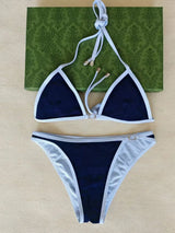 2025 Summer New Women's Classic Black and White Color Blocked Simple Strap Split Bikini
