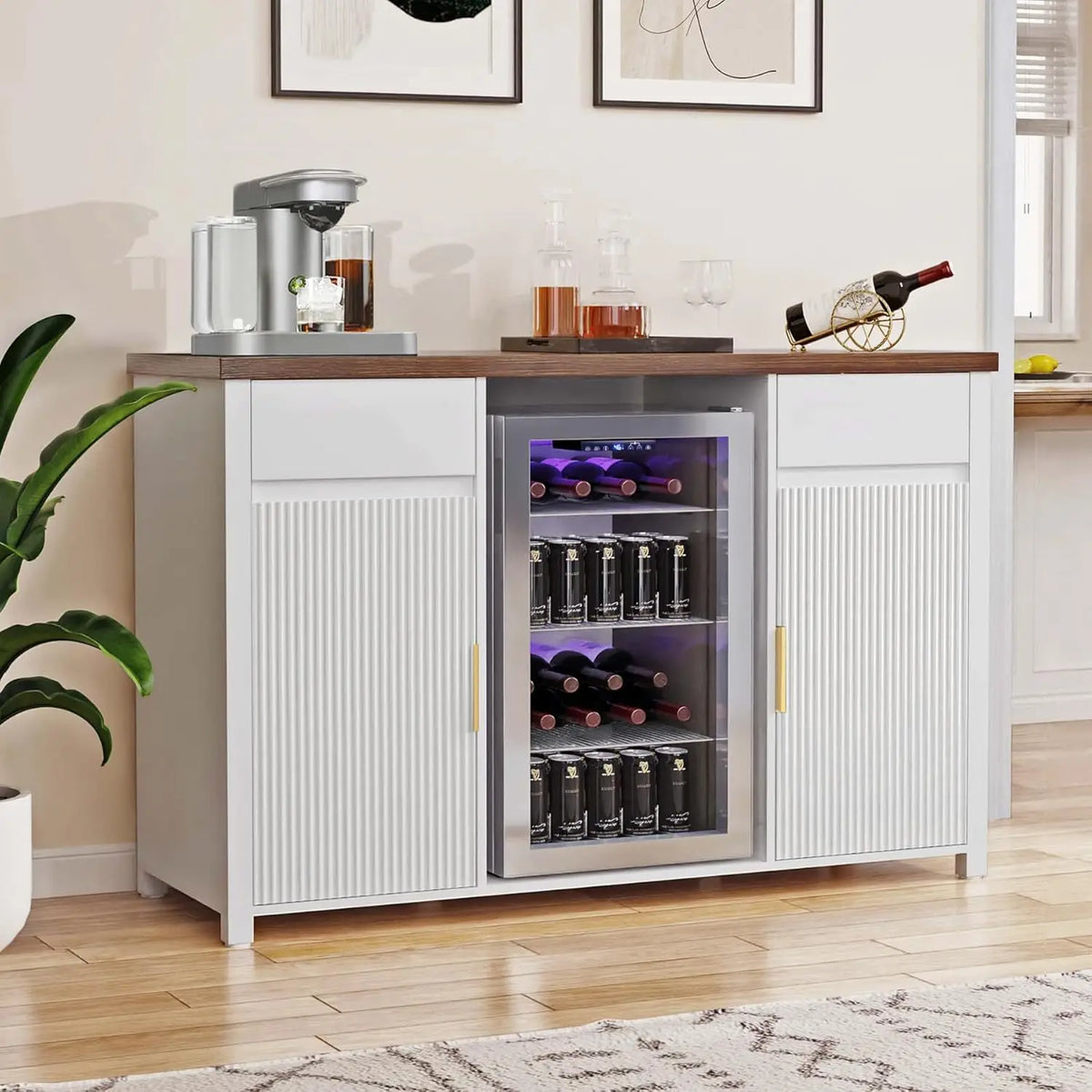 Large Coffee Bar Cabinet with Fridge Space, Mini Fridge Cabinet with Wine Storage, Buffet Sideboard Table for Home,, Customized
