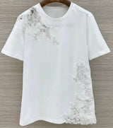 2026 autumn Slim 100% cotton embroidery‌ floral tee t shirts casual brand short sleeve designer top women print female clothes