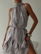 Sexy Cascading Ruffle Pleated Women's Mini Dress Fashion Lace Up Sleeveless Empire Female Dresses 2026 Spring Summer Lady
