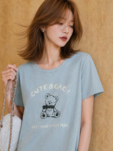 XIAOGULI Cute Bear Funny Cotton T-shirt Women Top Red Short Sleeve Summer Casual Versatile Basic Tee Ladies Daily Wear Tops