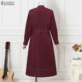 ZANZEA Fashion Long Shirt Dresses Women Elegant Streetwear Office Lady Midi Vestidos Belted Casual Autumn Long Sleeve Party Robe