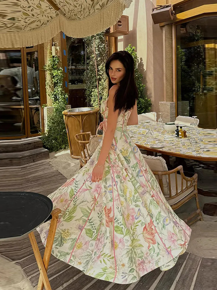 Floral Print Women 's Maxi Dress Spaghetti Strap Corset A Line Long Dresses Female 2026 Summer Fashion Vacation Woman Vestidos