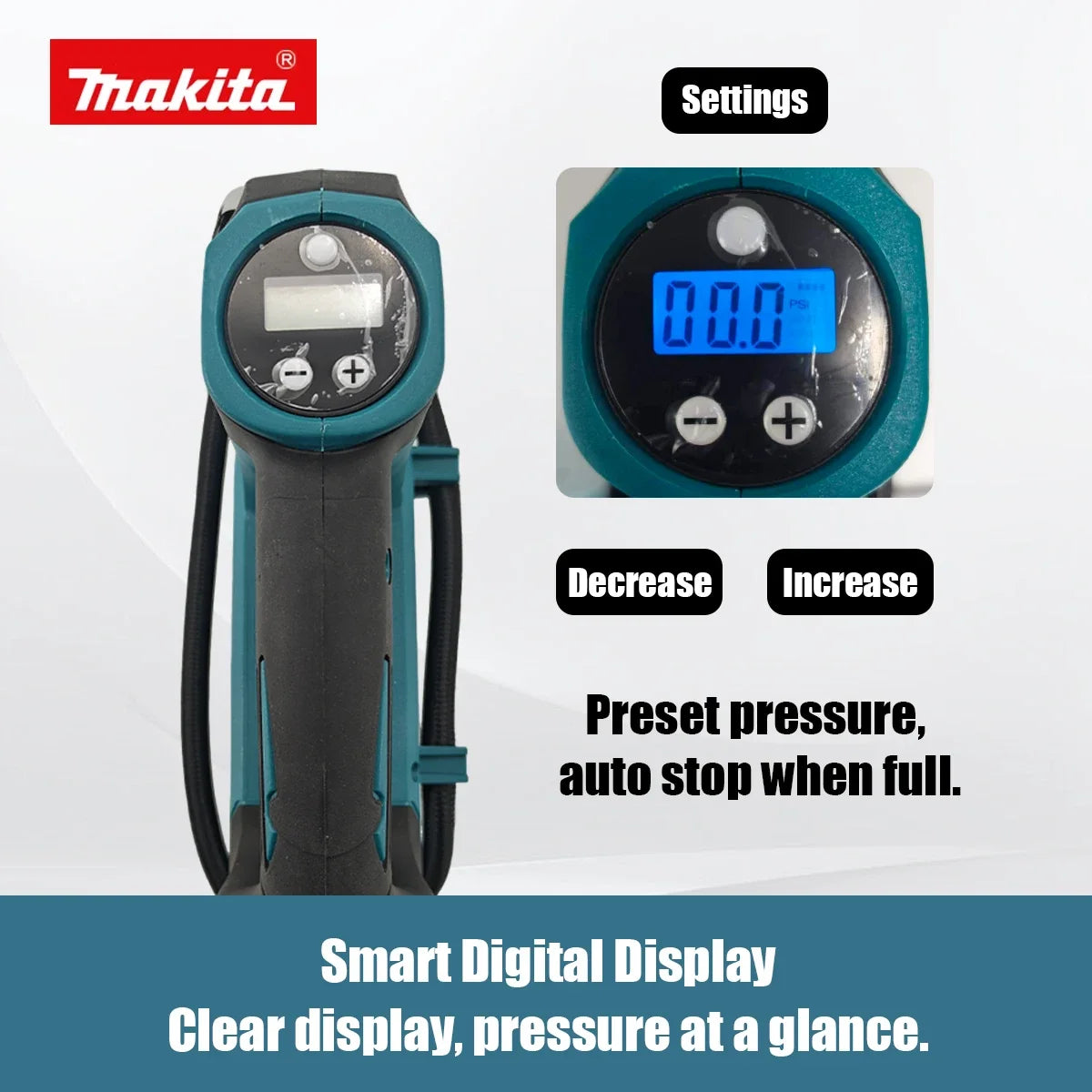 Makita 21V Mini Air Compressor 130PSI 830KPA With LED Light 30-65L Car Electric Air Pump Auto Inflatable Tire Inflator