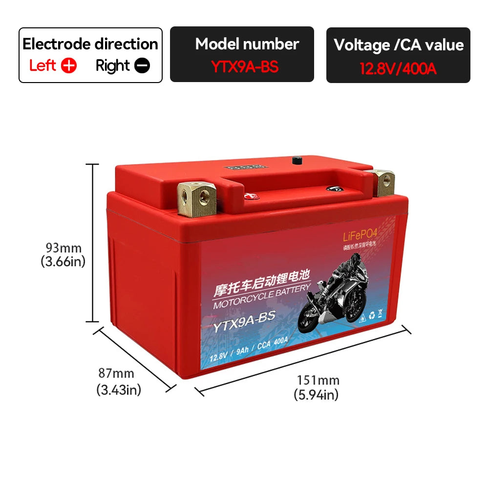 Motorcycle Battery LiFePO4 Scooter Starter 12.8V 5Ah 7Ah 9Ah CCA 200A-400A Built in BMS Lithium Battery Voltage Protection ATV