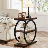 Tribesigns End Table, Narrow End Table with 3 Storage Shelves, Wooden Side Table, Industrial Small Sofa Side Table