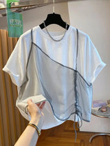 Fashion T Shirt Women Design Sense Niche T-shirt Loose Casual Stitching Vest Short Sleeve Tshirt Fake Two Piece