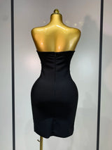 Women Sexy Strapless Shinning Diamond Bodycon Bandage Dresses Celebrity Elegant Evening Party Nightclub Wedding Guest Dress