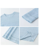 CHIC VEN Women T-Shirts Loose Casual Simple Lace Round Neck Long Sleeve Tees Micro Transparent Female Top Spring Summer 2026