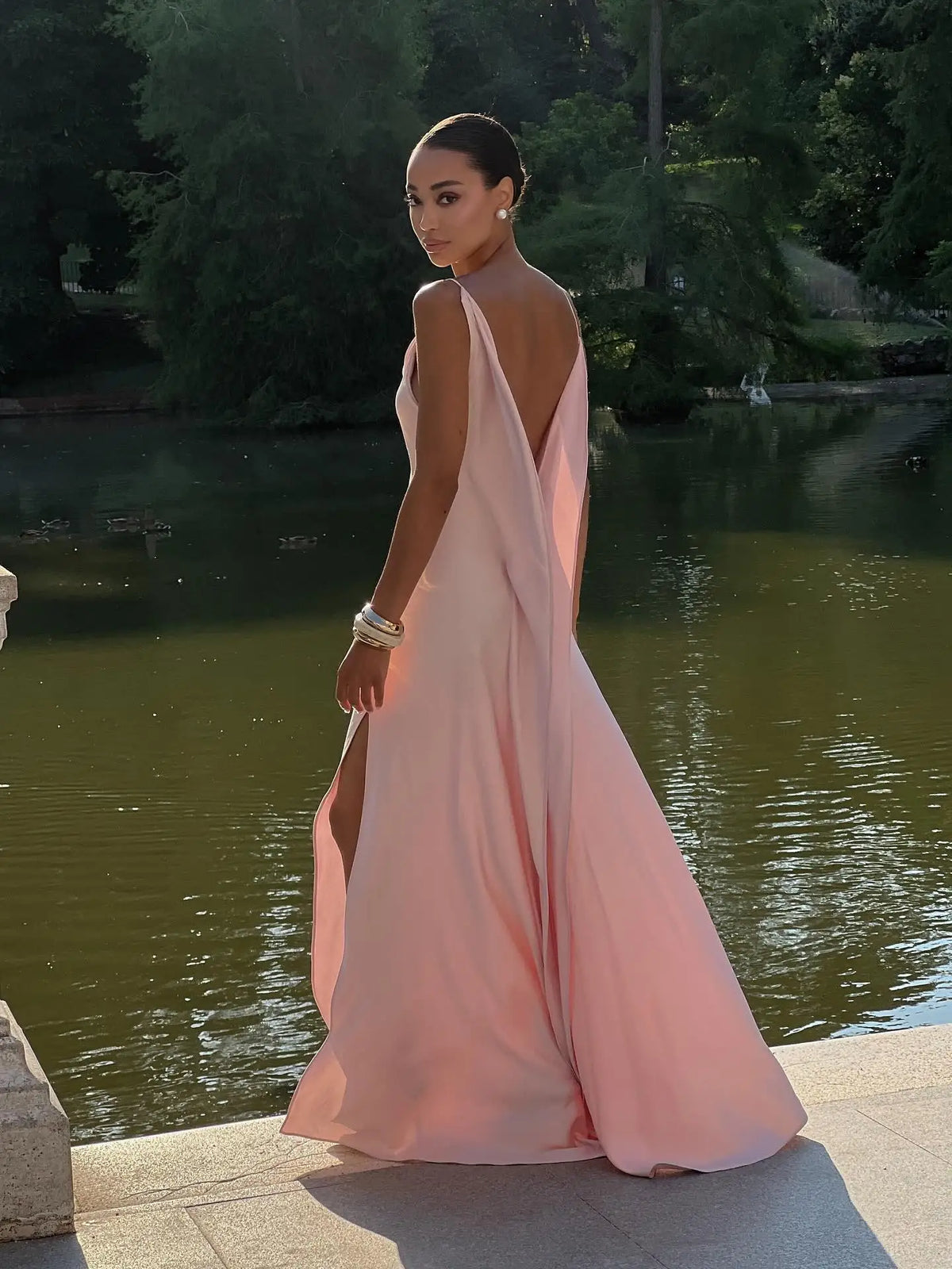 Elegant Split Women' s Dresses Solid Square Collar Backless Sleeveless Long Dress Female 2026 Spring Summer Party Evening Robes