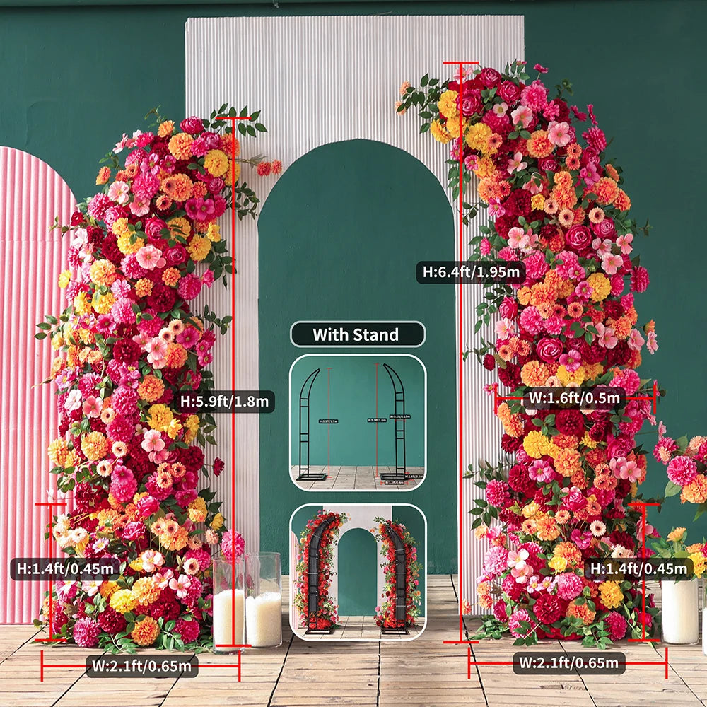 Hot Pink Orange Chrysanthemum Artificial Flower Runner for Event Backdrop Decor Props Wedding Florals Horn Arch Decoration J2357