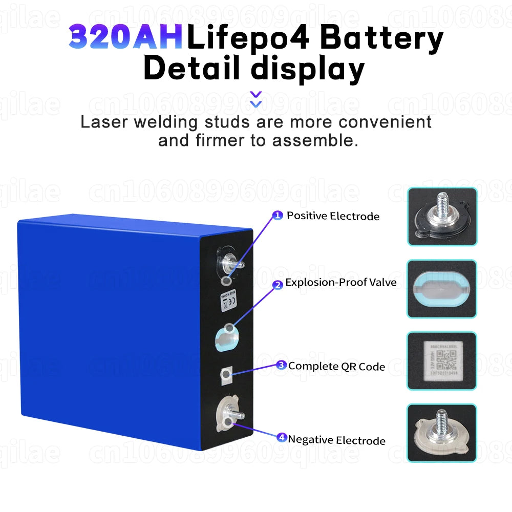 US Stock 320Ah 3.2V LiFePO4 Battery 8000 Cycles Grade A Rechargeable Cells DIY 12V 24V 48V For Solar RV Camping Home Storage EV