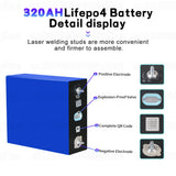 US Stock 320Ah 3.2V LiFePO4 Battery 8000 Cycles Grade A Rechargeable Cells DIY 12V 24V 48V For Solar RV Camping Home Storage EV