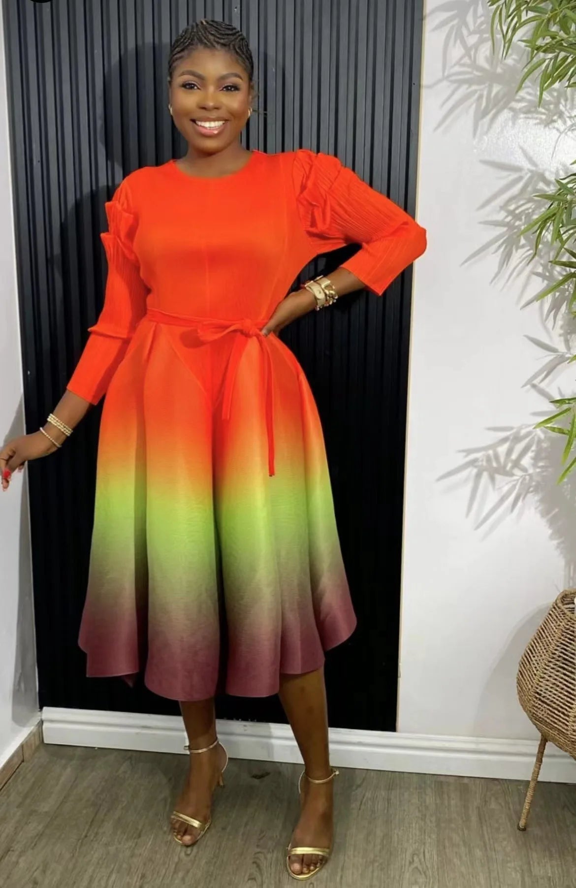 2024 Miyake Dress New Three House Pleated Loose Round Neck Long Sleeved Tapered Hem Fluffy Vestid Women De Fiesta Pedreriaos