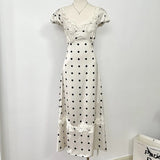 Absobe French Lace Patchwork Satin Polka Dot A-Line Maxi Dress For Women Elegant Backless Long Gown Chic Birthday Party Outfit