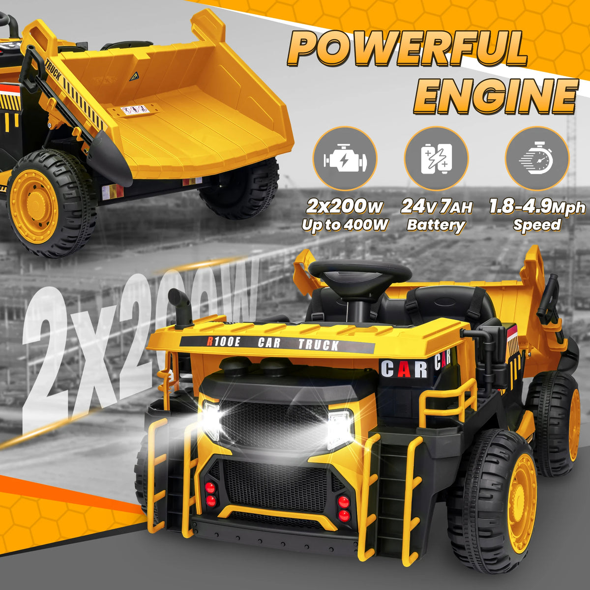 24V Ride on Toys w/Remote Control, 2 Seater 400W Ride on Dump Truck, Electric Powered Ride on w/Dump Bed, 3 Speeds, Shovel, Blue