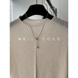 Miyake Pleated T-Shirt 2026 Luxurious Solid Pleats Short Sleeve T-Shirt Summer New Versatile Slim Elegant Round Neck Top Women