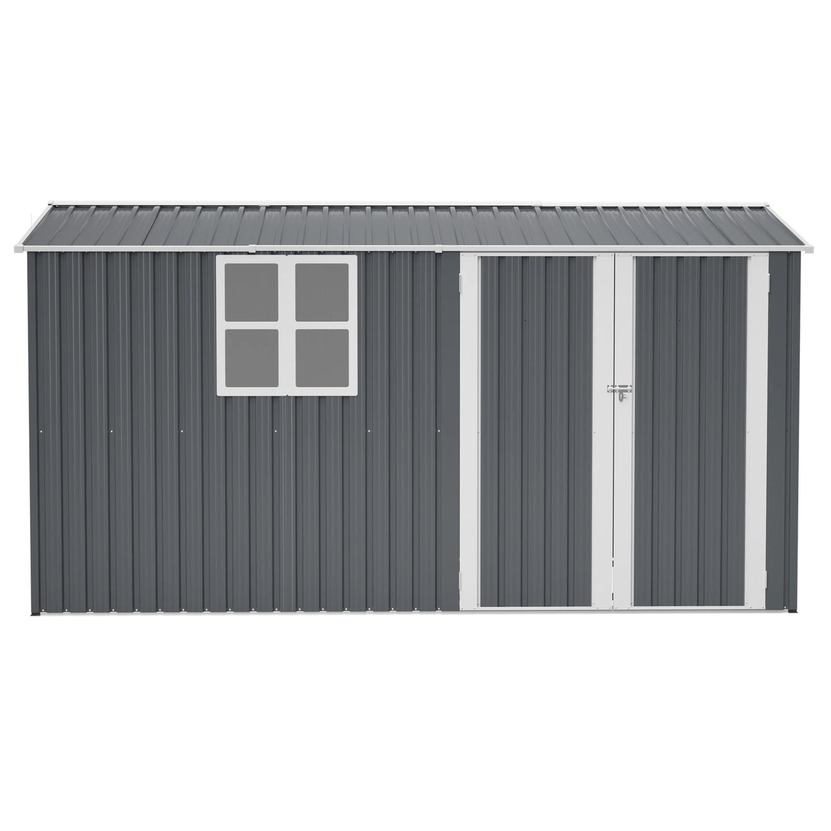 8x12 FT Heavy-Duty Steel Outdoor Storage Shed with Window, Hinged Gray Doors & 4 Air Vents for Backyard/Garden/Patio