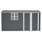 8x12 FT Heavy-Duty Steel Outdoor Storage Shed with Window, Hinged Gray Doors & 4 Air Vents for Backyard/Garden/Patio