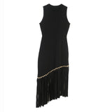 Ele Long Knitted Dr Slim Fit Svel Vintage Tassel Trim Wrap Around Skirt High Waist Silk Tead Lace Summer Dr