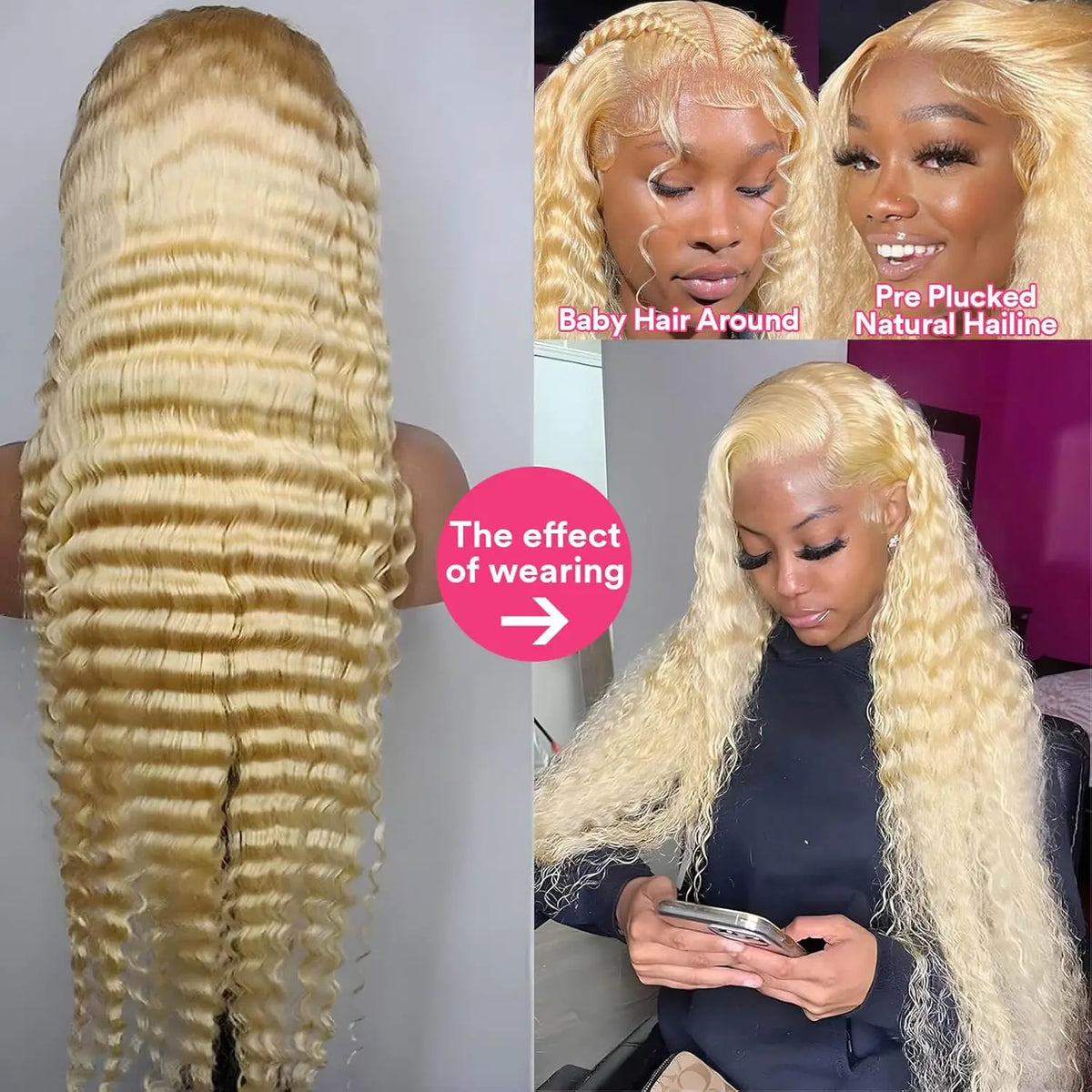 30 Inch 613 Lace Front Wig Human Hair Blonde Wig Human Hair 613 Deep