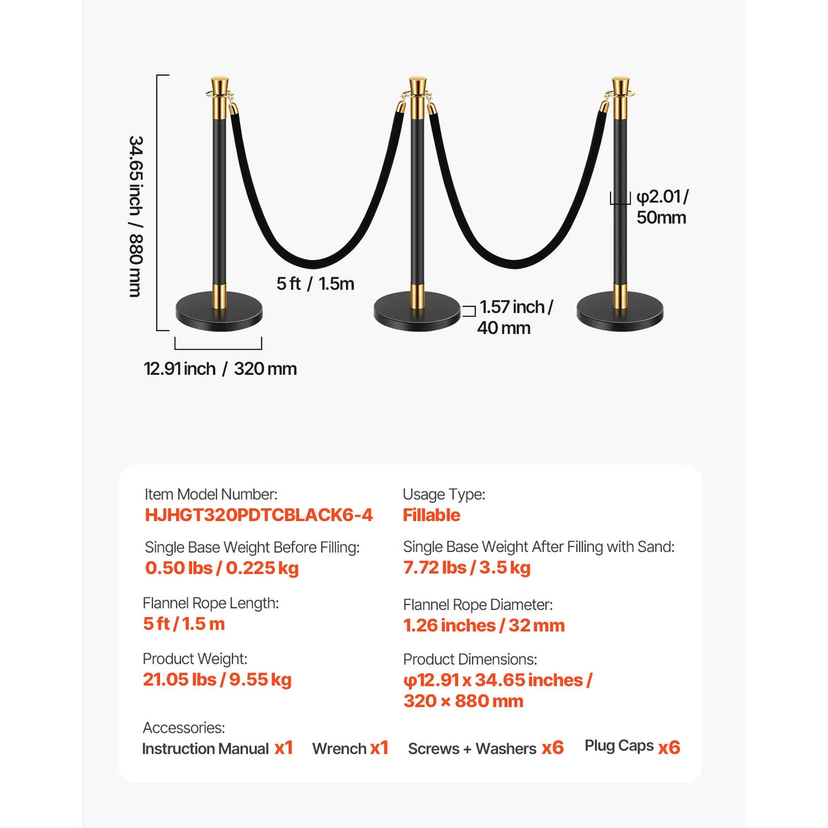 SucceBuy Stanchions 6 Pcs Crowd Control Barriers 4 Velvet Ropes Stainless Steel Stanchion Post Queue w/ Fillable Base for Party