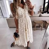 Summer Women Lace Strapless Flared Maxi Dress Solid White Long Dress Sleeveless V Neck Flowy Ruffle Bohemian Dresses