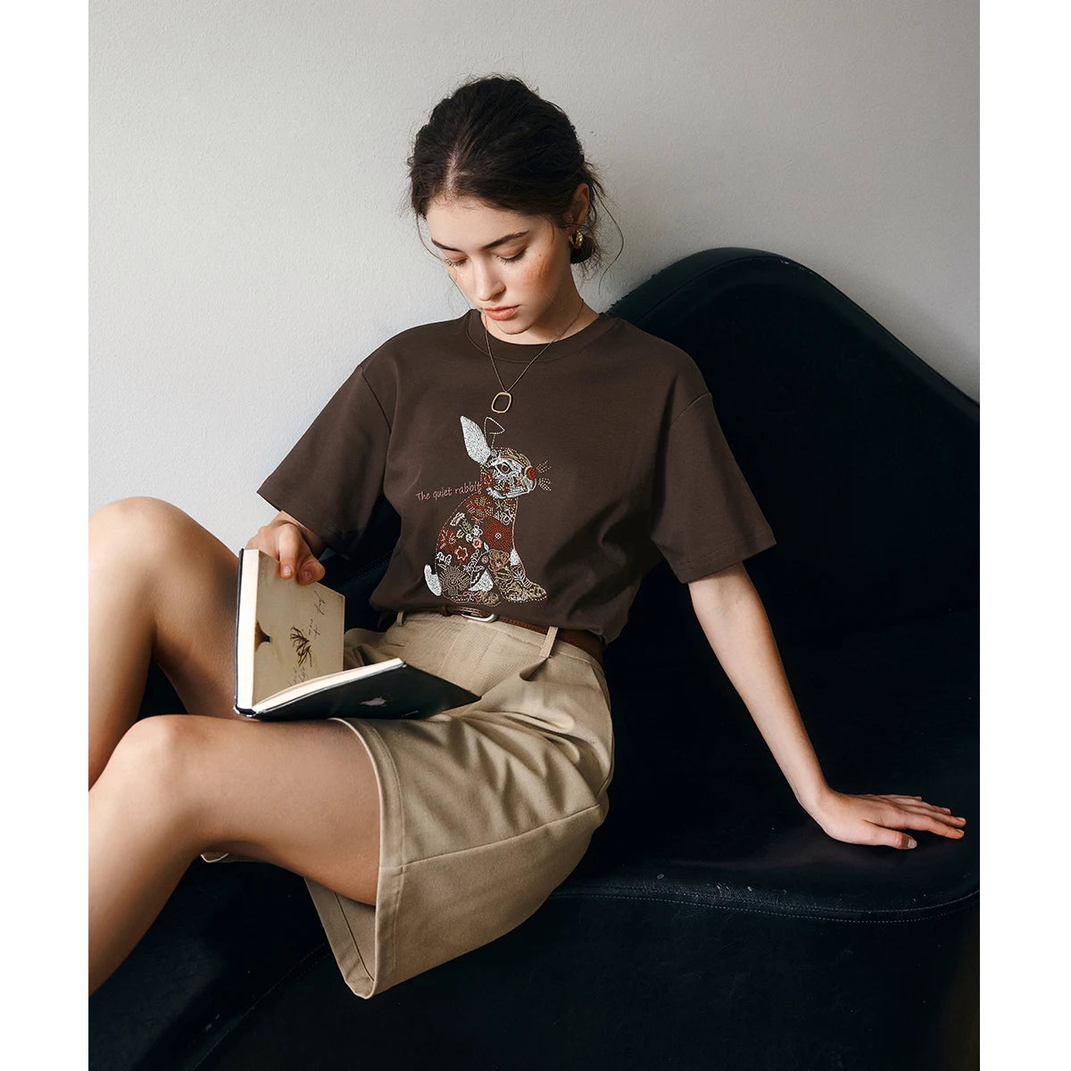 OLrain Women Oversized T-shirt 2026 Summer New Heavy Industry Embroidery Coffee Casual Tees Temperament Crew Neck Top O57XT98109