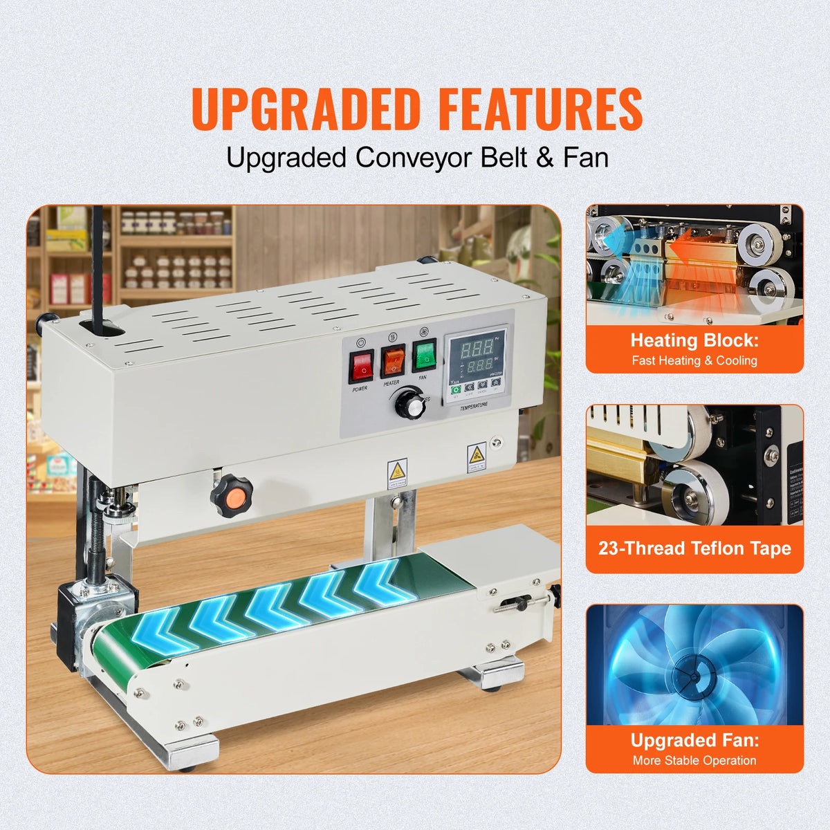SucceBuy Vertical Band Sealer 6-12 mm Seal Width Continuous Bag Band Sealing Machine for 0.02-0.8 mm Plastic Bags Films Packing