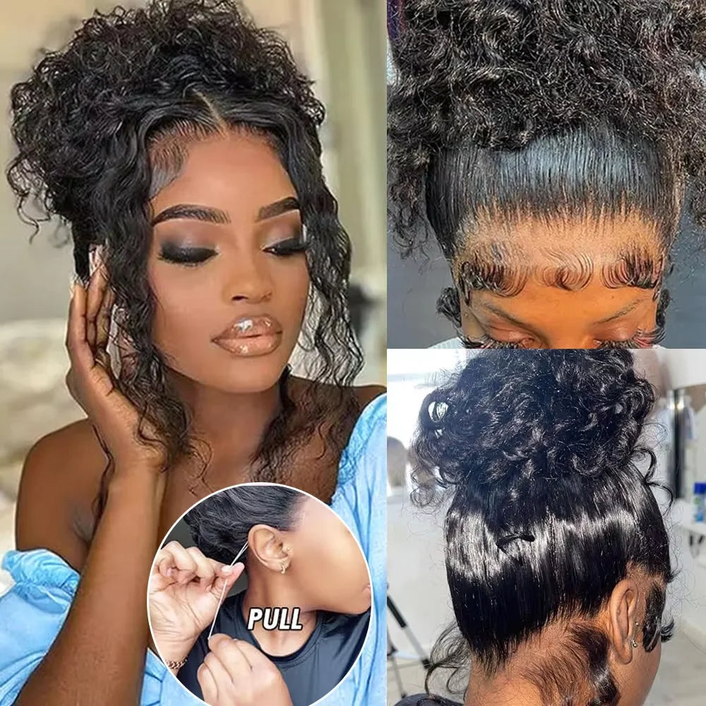 Deep Wave Glueless Invisible Strap 360 HD Full Lace Wig Human Hair 13x4 13x6 Water Wave Lace Front Wig 4x4 5x5 Closure Curly Wig