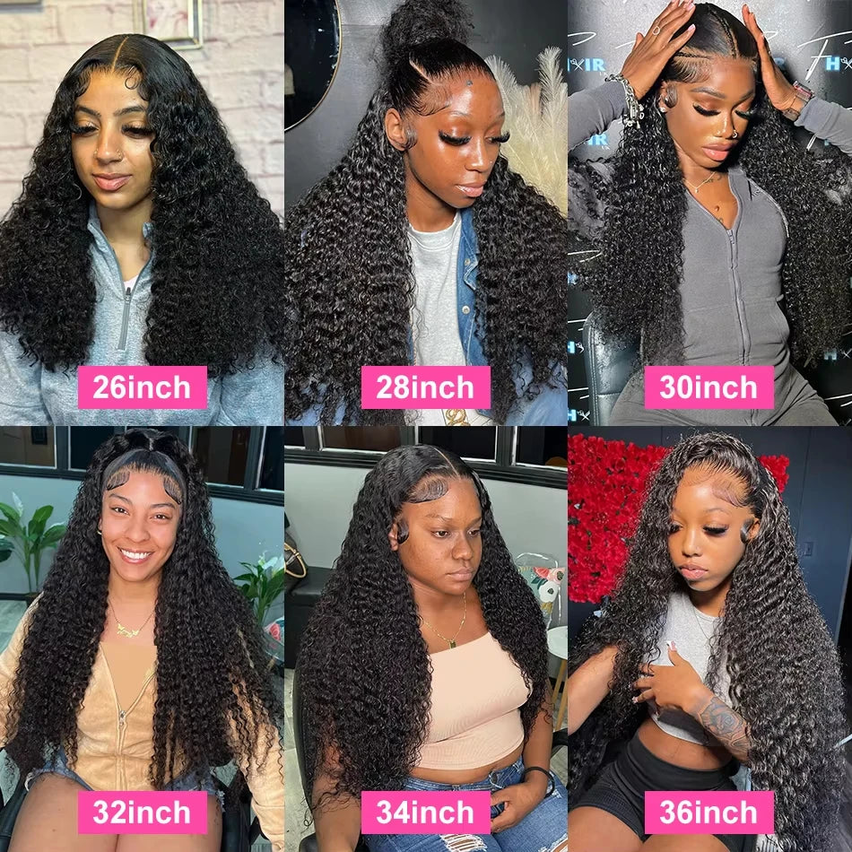 34 Inch Human Hair Water Wave Wig Natural Color 13x6 Frontal Curly Lace