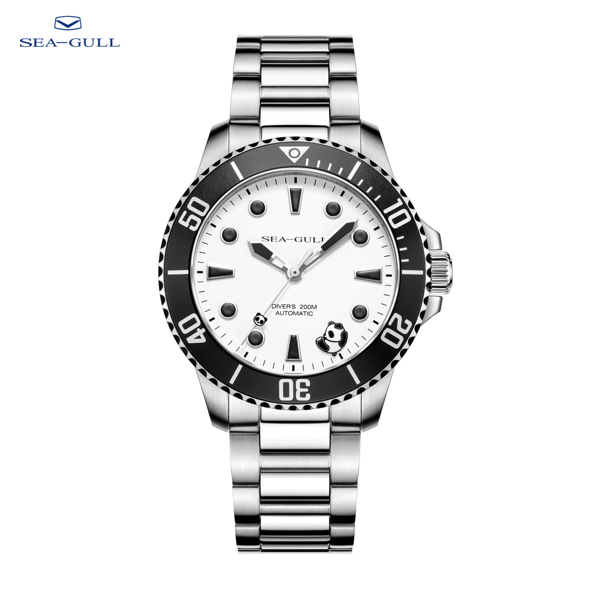 Seagull 6203 2025 New Men's Panda Dial Diver Watch 200M Waterproof Chronograph Stainless Steel Band Sports Casual Wristwatch
