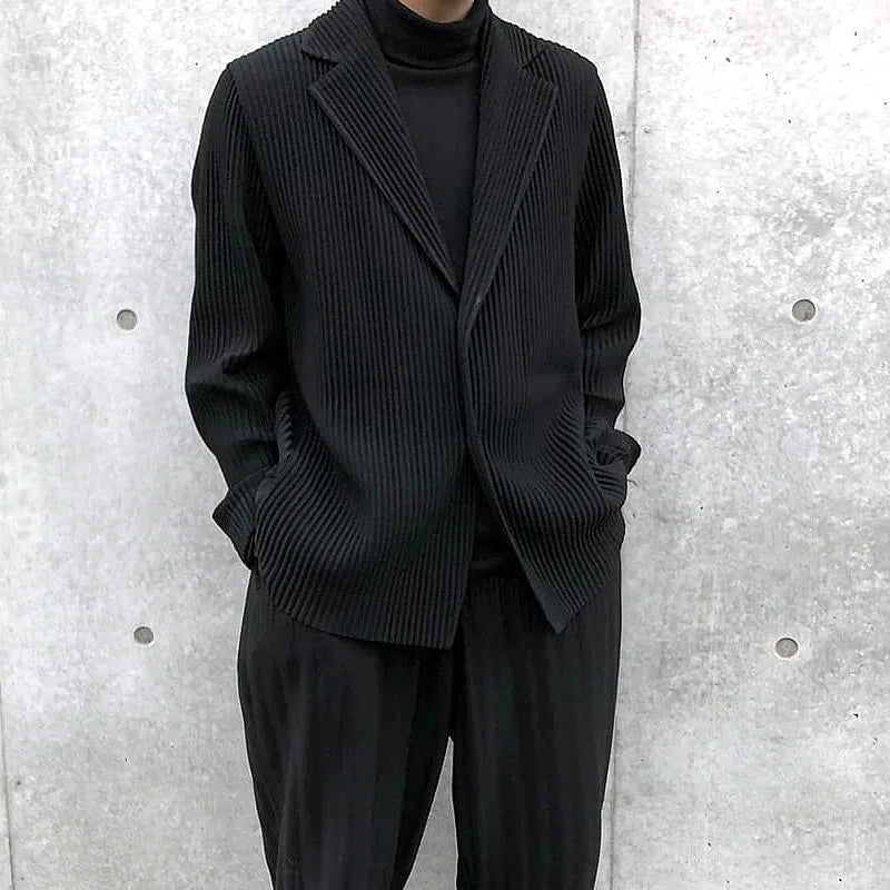 ISSEY Lined Japanese Miyake-Style Pleated Suit for Men Draped Loose Fit Versatile Casual Suit Jacket