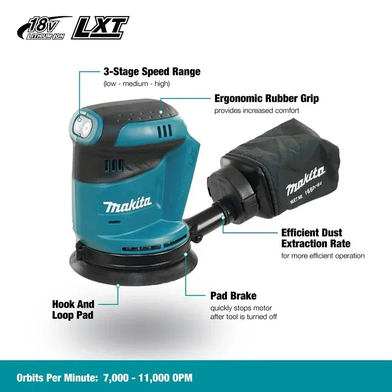Makita180Z 18V Brushless Random Orbital Sander for Woodworking, Polishing & Putty Removal - 18V LXT Cordless Sander (No Battery)