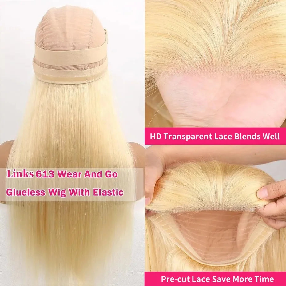 5x5 Glueless Wig Human Hair 613 Honey Blonde Colored Lace Closure Wig Bone Straight Ready to Go Wig Human Hair Ready to Wear