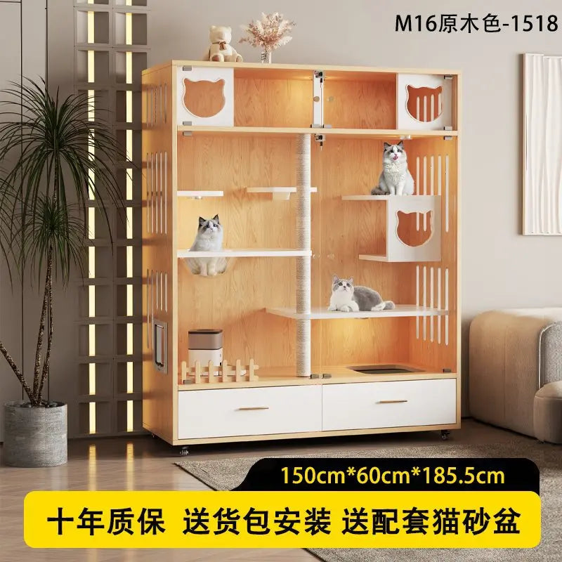 Cat nest cat villa solid wood household indoor litter box with toilet integrated cabinet luxury large cat house