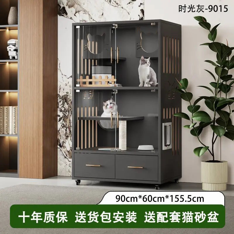 Cat nest cat villa solid wood household indoor litter box with toilet integrated cabinet luxury large cat house