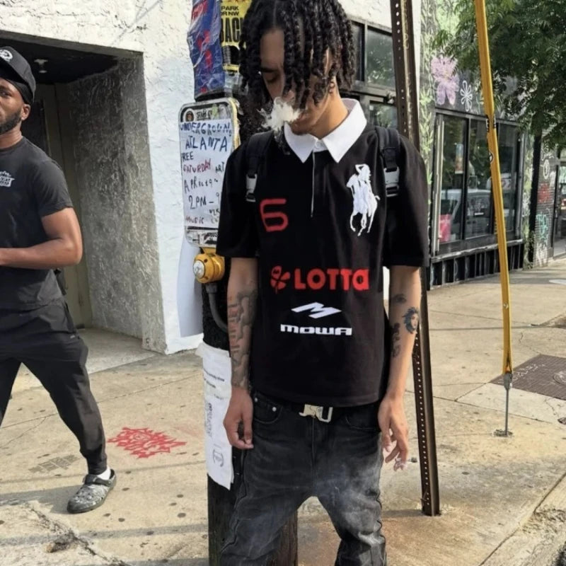 Mowalola ATL Angel Battle Spurs Embroidered Slim-fit Polo Shirt Short Sleeve T-shirt Tee Opium YVL Style