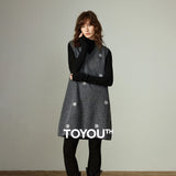 TOYOUTH Women Dresses 2025 Winter New Sleeveless Tank Dress Arctic Fleece Embroidered V-neck Knitted Dress