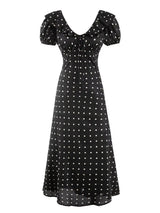 Chu Sau beauty Women New Fashion Sweet Polka Dot Print Chic Ruffles Midi Dress French V-Neck Puff Sleeve Vintage Party Dresses