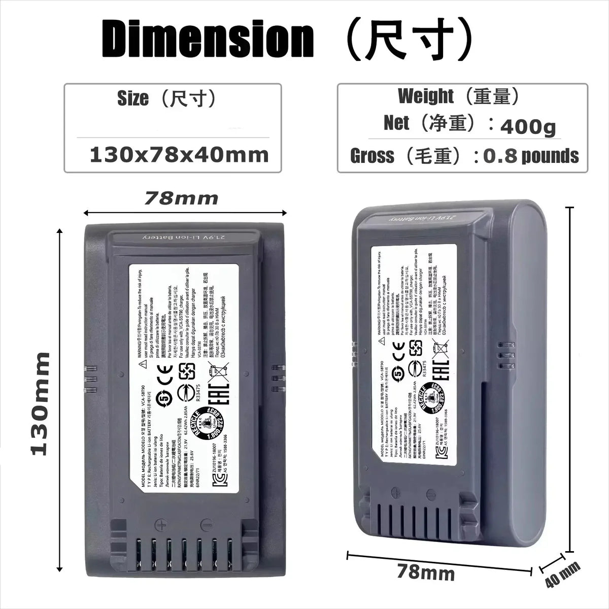 For Samsung Vacuum Cleaner 21.6V 5000mAh Li-ion Battery Jet 90/Jet 75 Pet/Jet 75 Cordless Stick Vacuum VCA-SBT90/XAA
