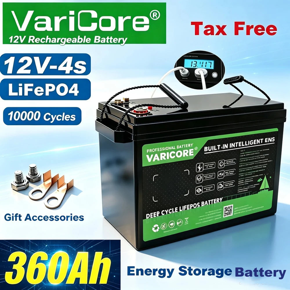 VariCore 12.8V/24v 360Ah 340Ah 180Ah 120AH 100Ah LiFePO4 Battery 25.6v 12V Lithium Iron Phosphate for RV Touring Car Solar Wind