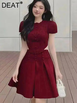 DEAT Elegant Dress Embossed Hollowed-out Short Sleeved Pleated A-line Women's Evening Party Dresses 2026 Summer New Tide 35Z4328