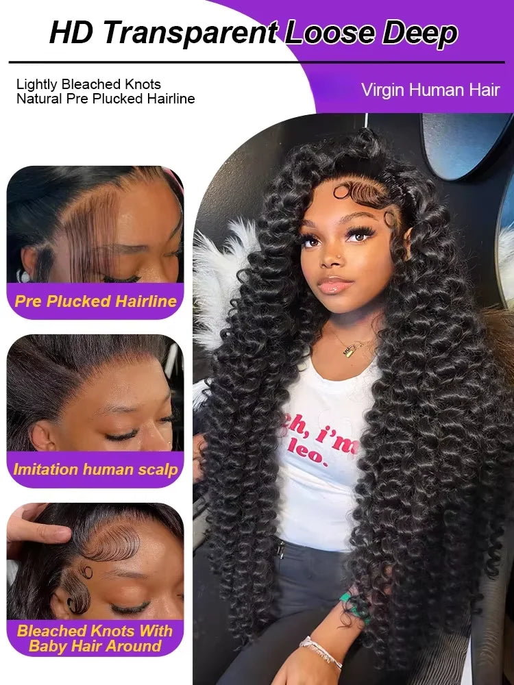 250 Density Loose Wave 13x6 HD Lace Front Human Hair Wig Brazilian 30 40 Inch Curly Wigs Deep Wave 13x4 Lace Frontal Wig