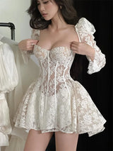Sexy Fishbone Corset Mini Dress Women Hollow Out Backless Bandage Bubble A Line Vestidos Female 2026 Chic Party Festival Dresses