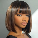 220% Density Ready To Go Glueless Human Hair Wigs 10 Inch 1B/30 Highlight Ombre Straight Wear And Go Glueless Bob Wig 2x1 Lace Closure Wig Human Hair For Women