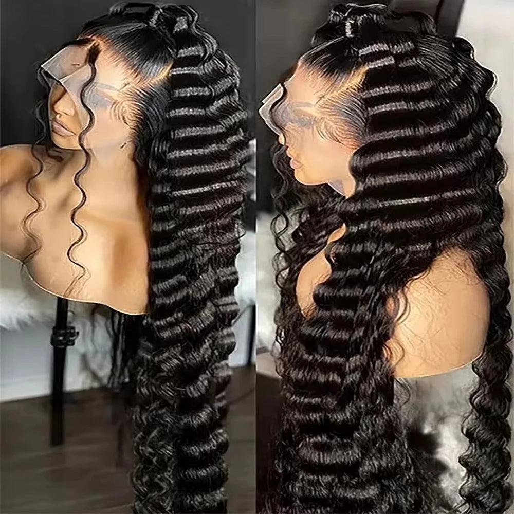 13x4 13x6 HD Transparent Lace Deep Wave Frontal Wig 40-42Inch